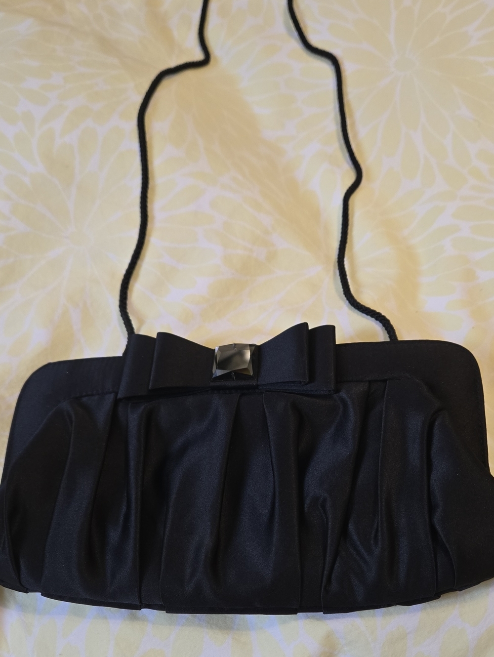 Jessica McClintock Black Satin Evening Clutch with Bow Accent